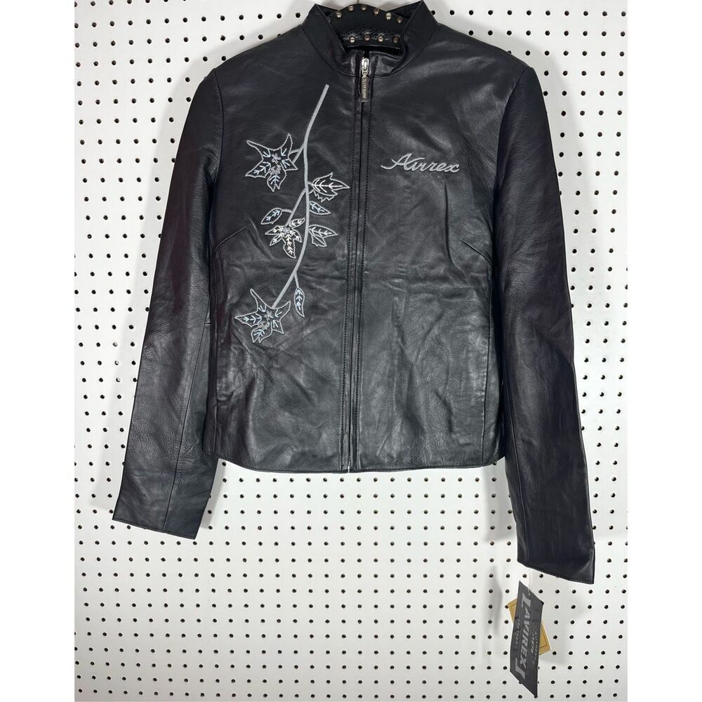 Avirex floral embroidered leather jacket size M